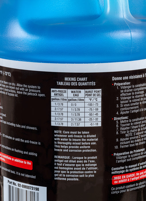 Quicksilver 8M0073198 Water System Anti-Freeze, Burst Protection -100 Degrees F, 1 Gallon