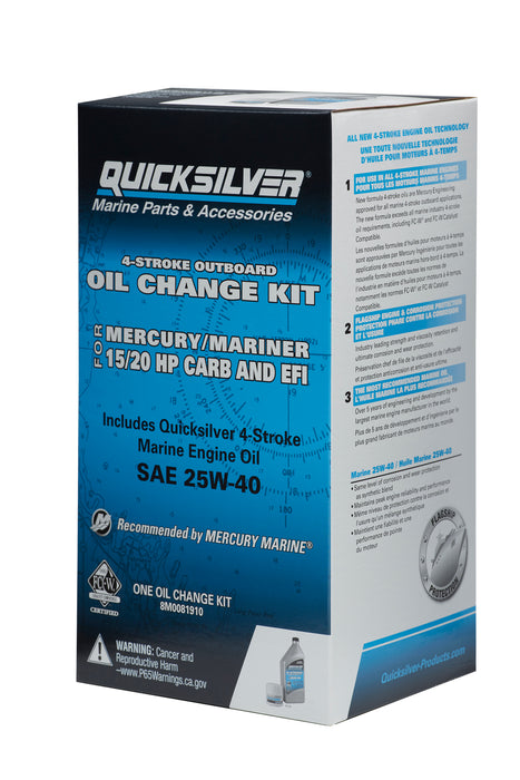 Quicksilver 25W-40 Oil Change Kit for 4-Stroke 15hp and 20hp Mercury Outboards