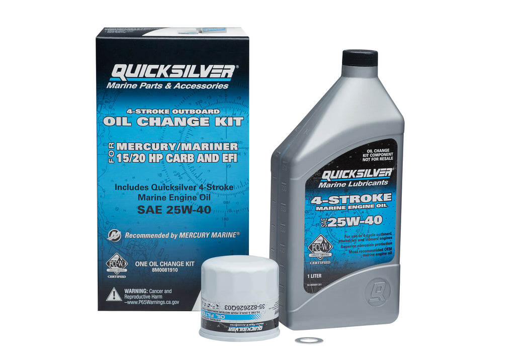 Quicksilver 25W-40 Oil Change Kit for 4-Stroke 15hp and 20hp Mercury Outboards