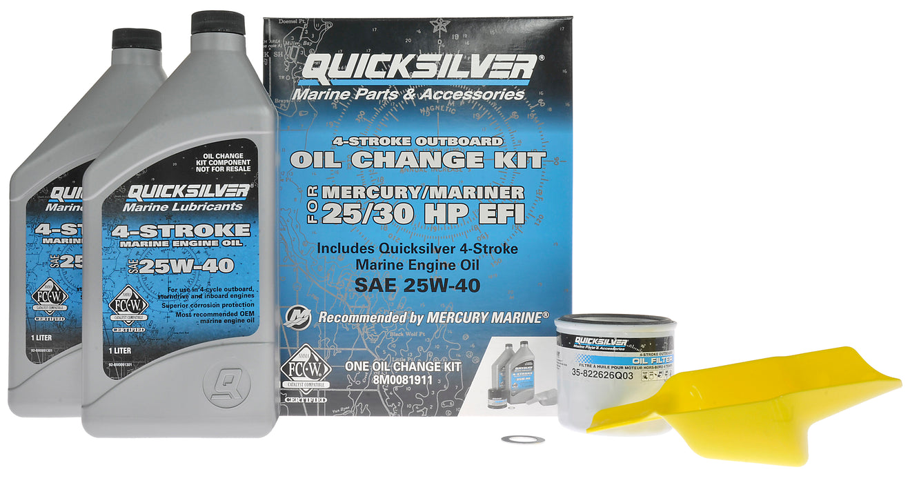 Quicksilver 25W-40 Oil Change Kit for 4-Stroke 25hp and 30hp Mercury EFI Outboards