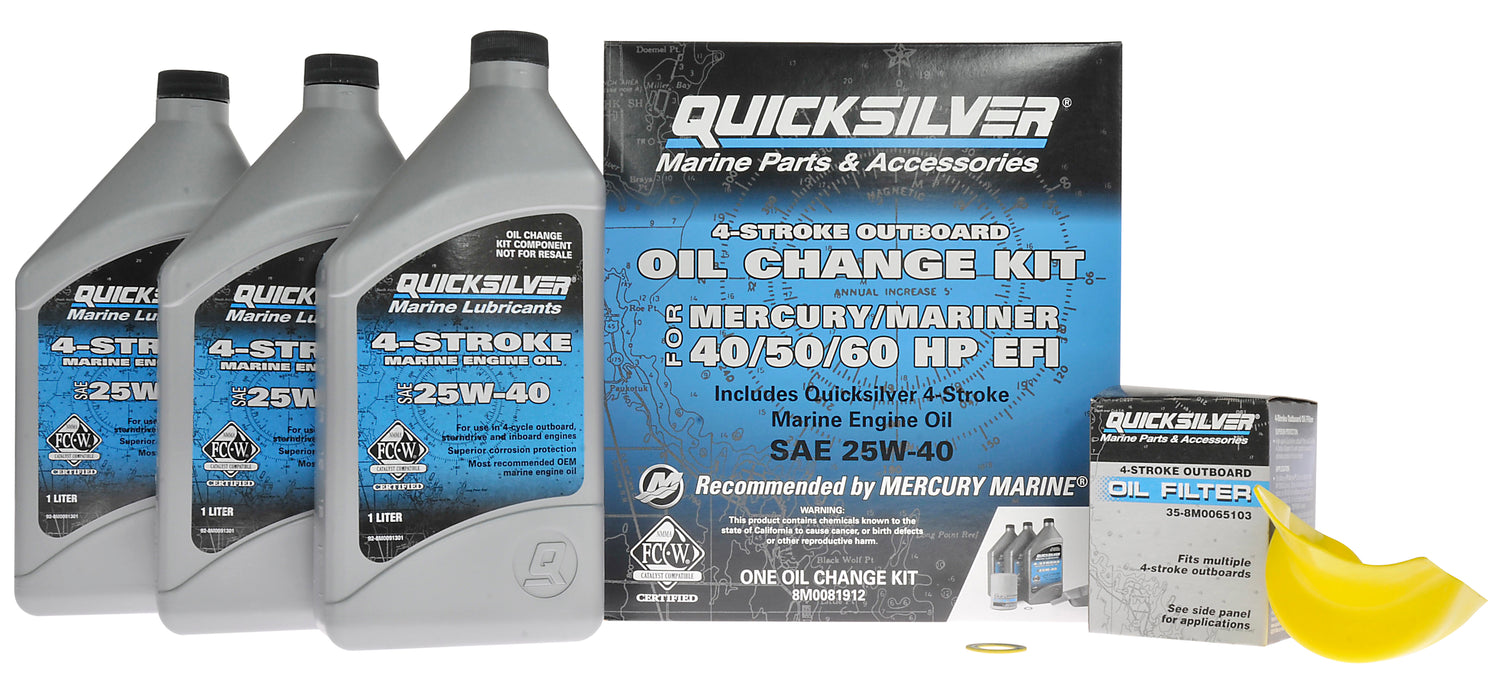Quicksilver 25W-40 Oil Change Kit for 4-Stroke 40hp, 50hp and 60hp Mercury Outboards