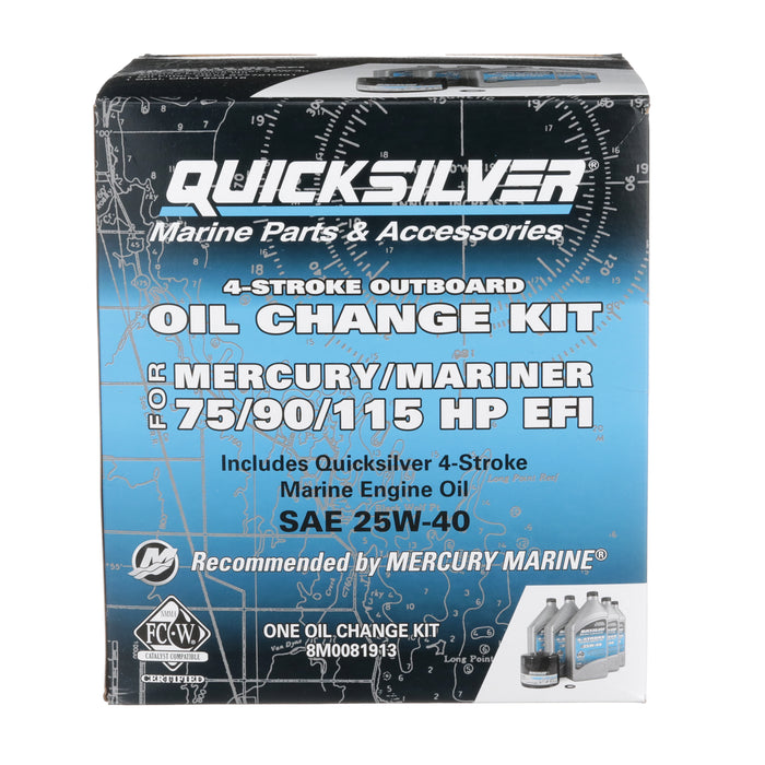 Quicksilver 25W-40 Oil Change Kit for 4-Stroke 75hp, 90hp and 115hp Mercury 1.7L Outboards