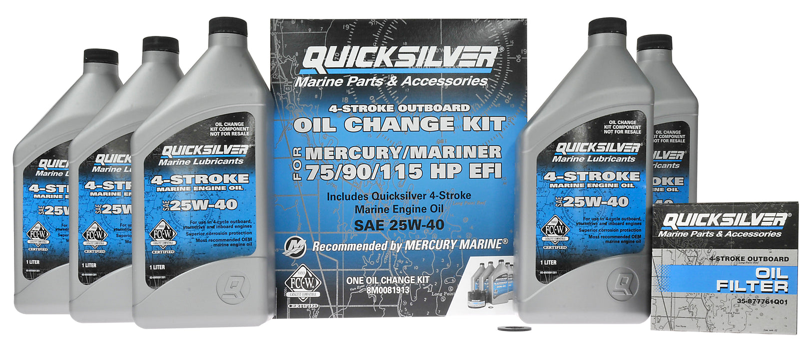 Quicksilver 25W-40 Oil Change Kit for 4-Stroke 75hp, 90hp and 115hp Mercury 1.7L Outboards