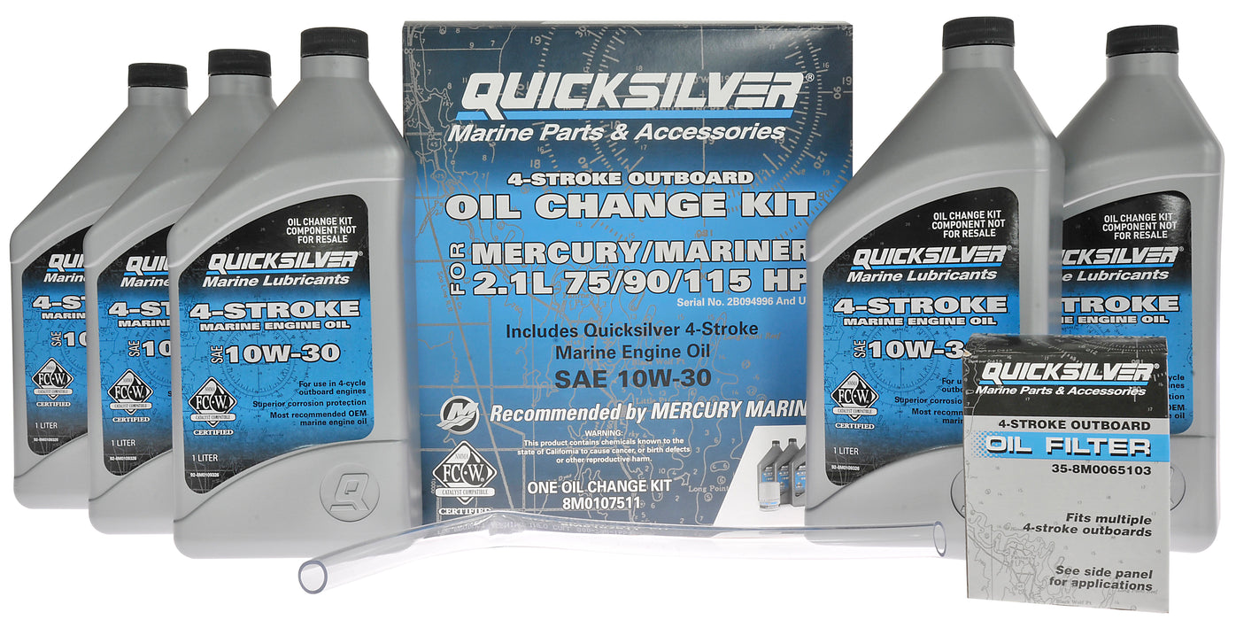 Quicksilver 10W-30 Oil Change Kit for 4-Stroke 75hp, 90hp and 115hp Mercury 2.1L Outboards