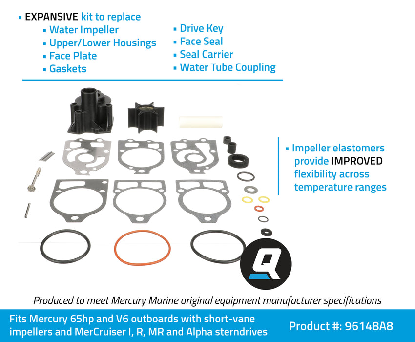 Quicksilver 96148A8 Water Pump Repair Kit for Select Mercury and Mariner Outboard and Sterndrive Engines