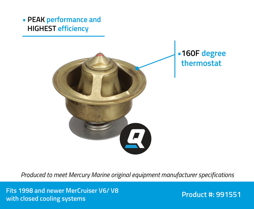 Quicksilver 991551 Replacement 160 Degree F Thermostat Select Mercuiser V6 & V8 engines