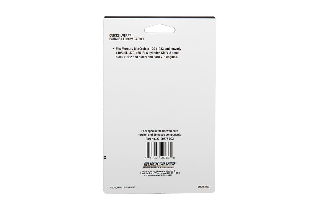 Quicksilver 99777Q02 Exhaust Elbow Gasket, Standard Cooling, MerCruiser, 3.0L