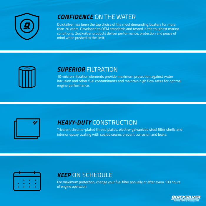 Quicksilver 8M0146203 Water Separating Fuel Filter, 10-Micron Filtration, Quicksilver Head