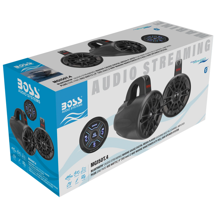 Boss Audio MG150T.4 Receiver and 4" Waketower/UTV Speaker Package