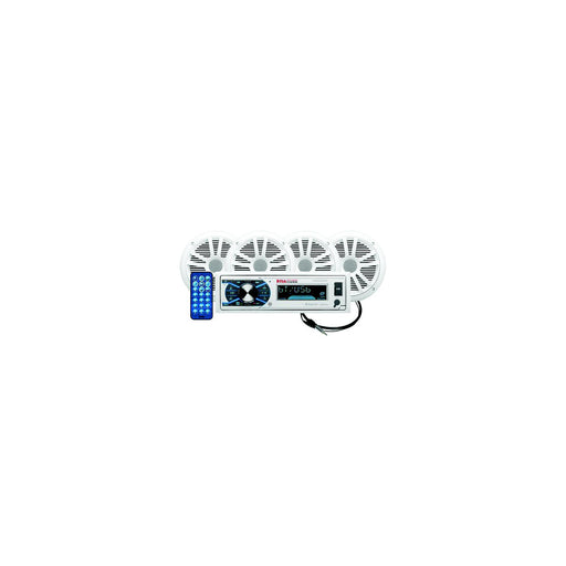 Boss MCK632WB64 Bluetooth marine stereo system with four white 6.5 inch waterproof speakers