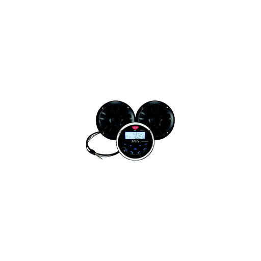 Boss MCKGB350B6 Bluetooth gauge receiver with black 6.5 inch marine speakers for boats and ATVs