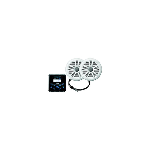 Boss MCKGB450W6 Bluetooth marine gauge receiver with white 6.5 inch waterproof speakers