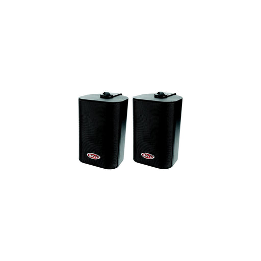 Boss MR4.3B 4 inch 3-way marine enclosed speakers in black waterproof housing